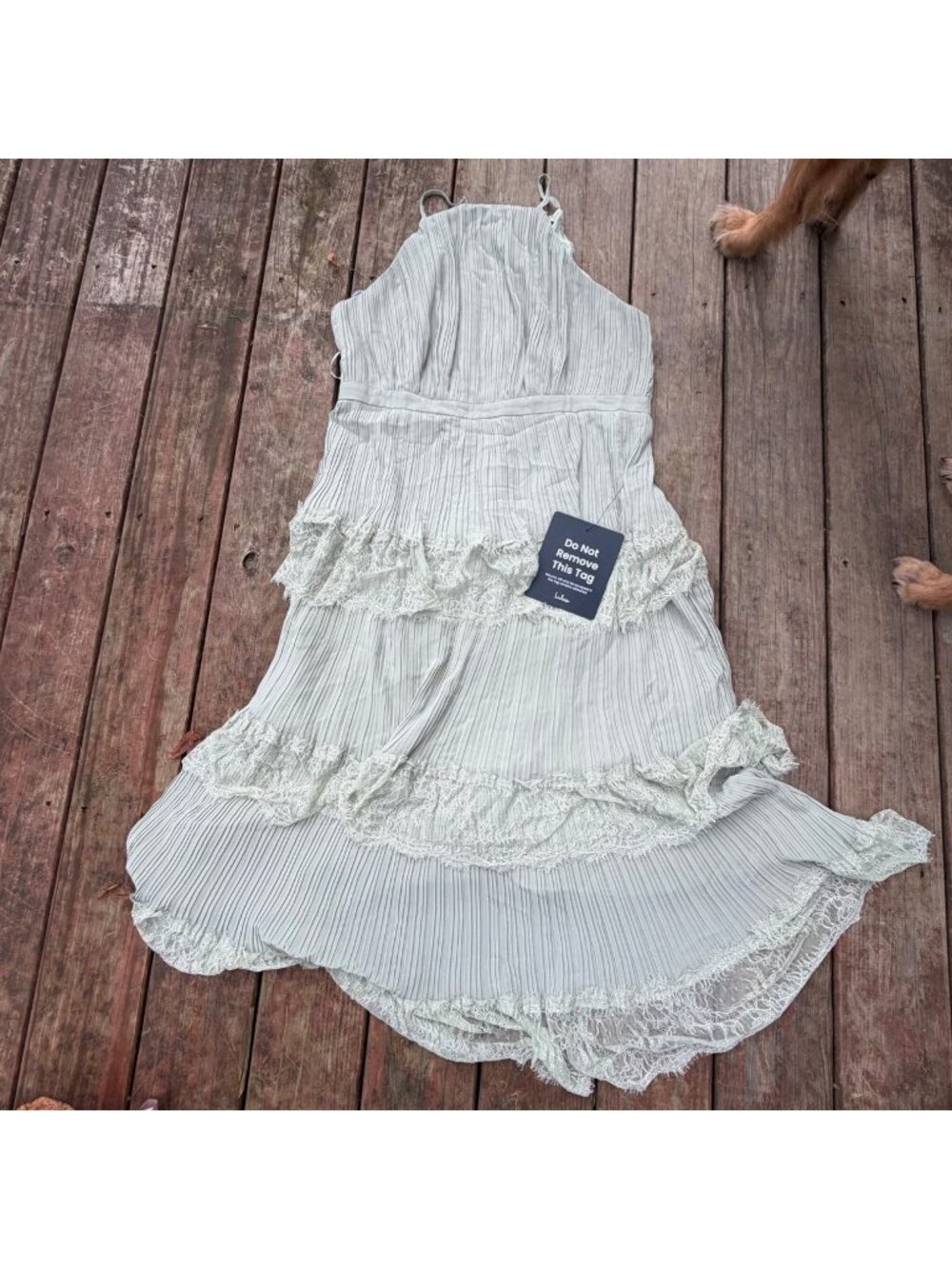 Lulus Light Green Pleated Lace-Trim Midi Dress XXL